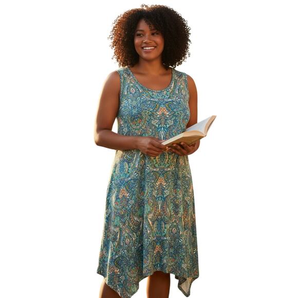 Lucky Brand Sleeveless Teal Paisley Midi Dress Women’s 3X Boho Festival Capsule - Picture 2 of 7